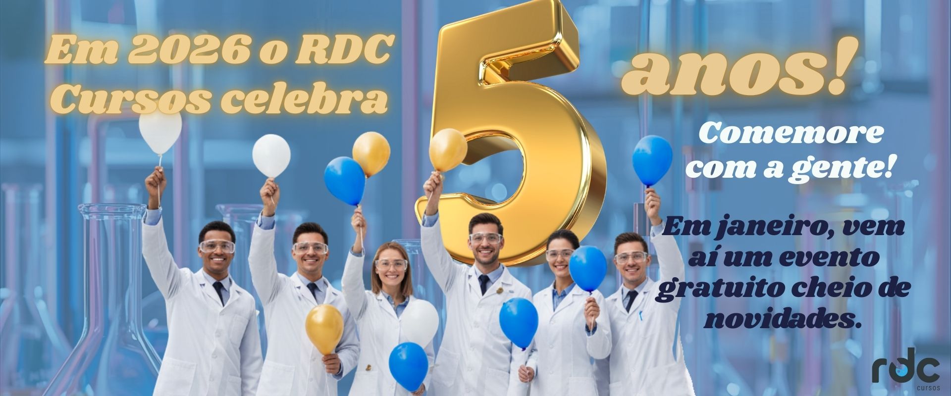 Flyer do Evento de 5 Anos RDC Cursos
